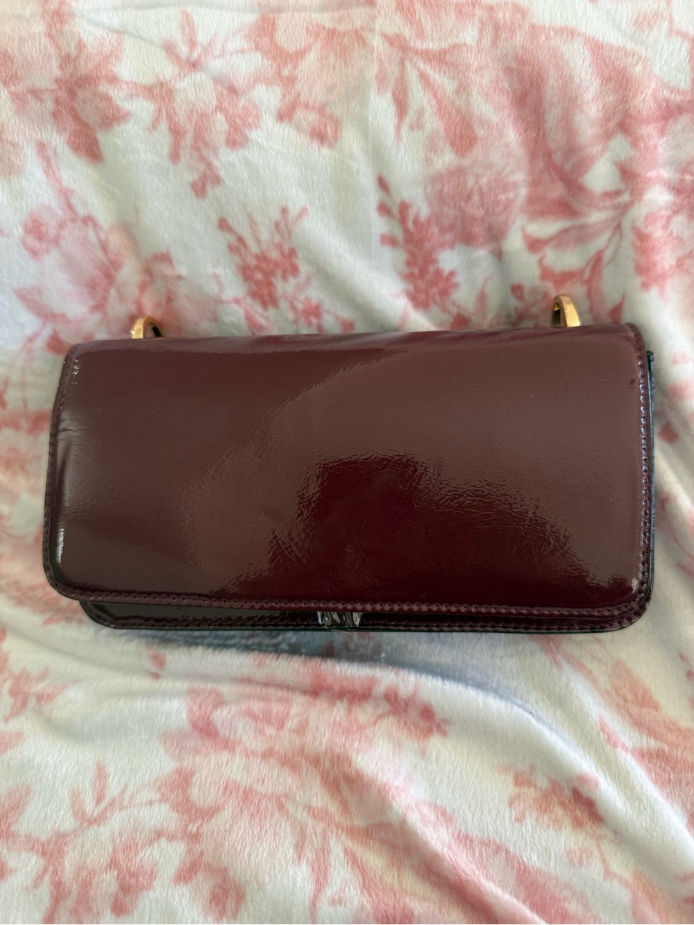 Victoria's Secret Glossy Burgundy Clutch with Gold Accents